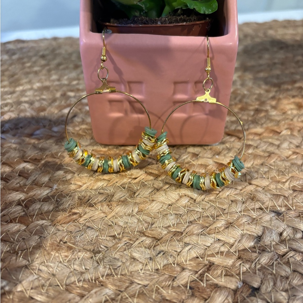 Elegant Gold and Green Hoop Earrings